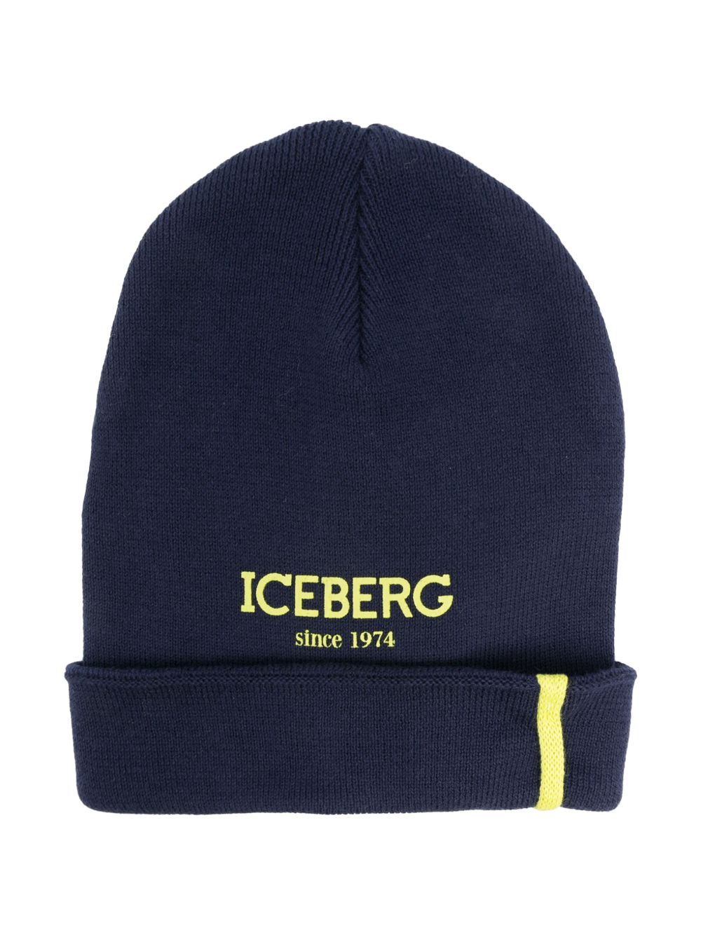 Iceberg Kids logo印花针织套头帽 - 蓝色