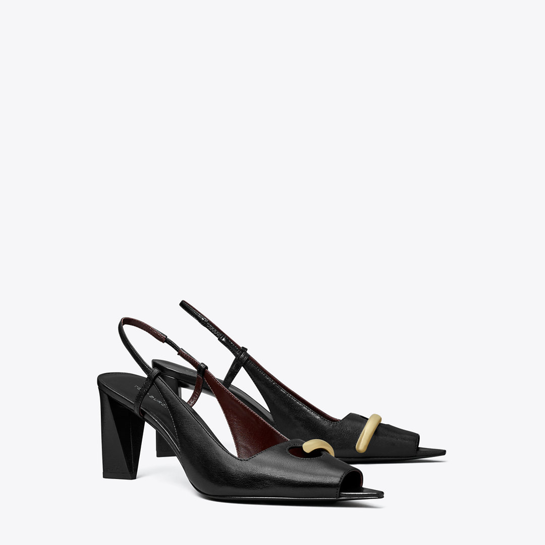 Tory Burch Pierced Peep-Toe Slingback