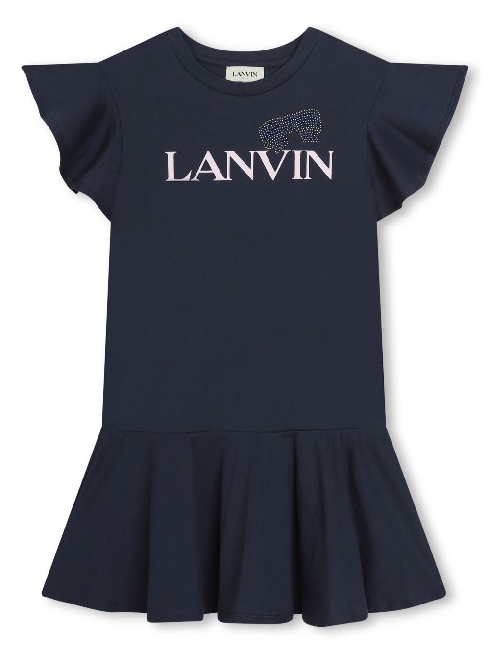 Lanvin Enfant logo印花棉连衣裙 - 蓝色