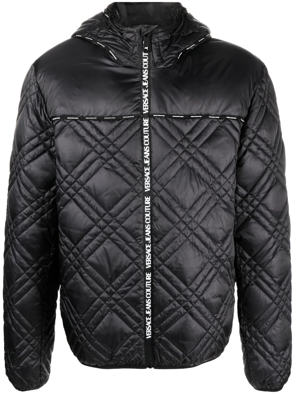 Versace Jeans Couture logo扣带绗缝大衣 - 黑色