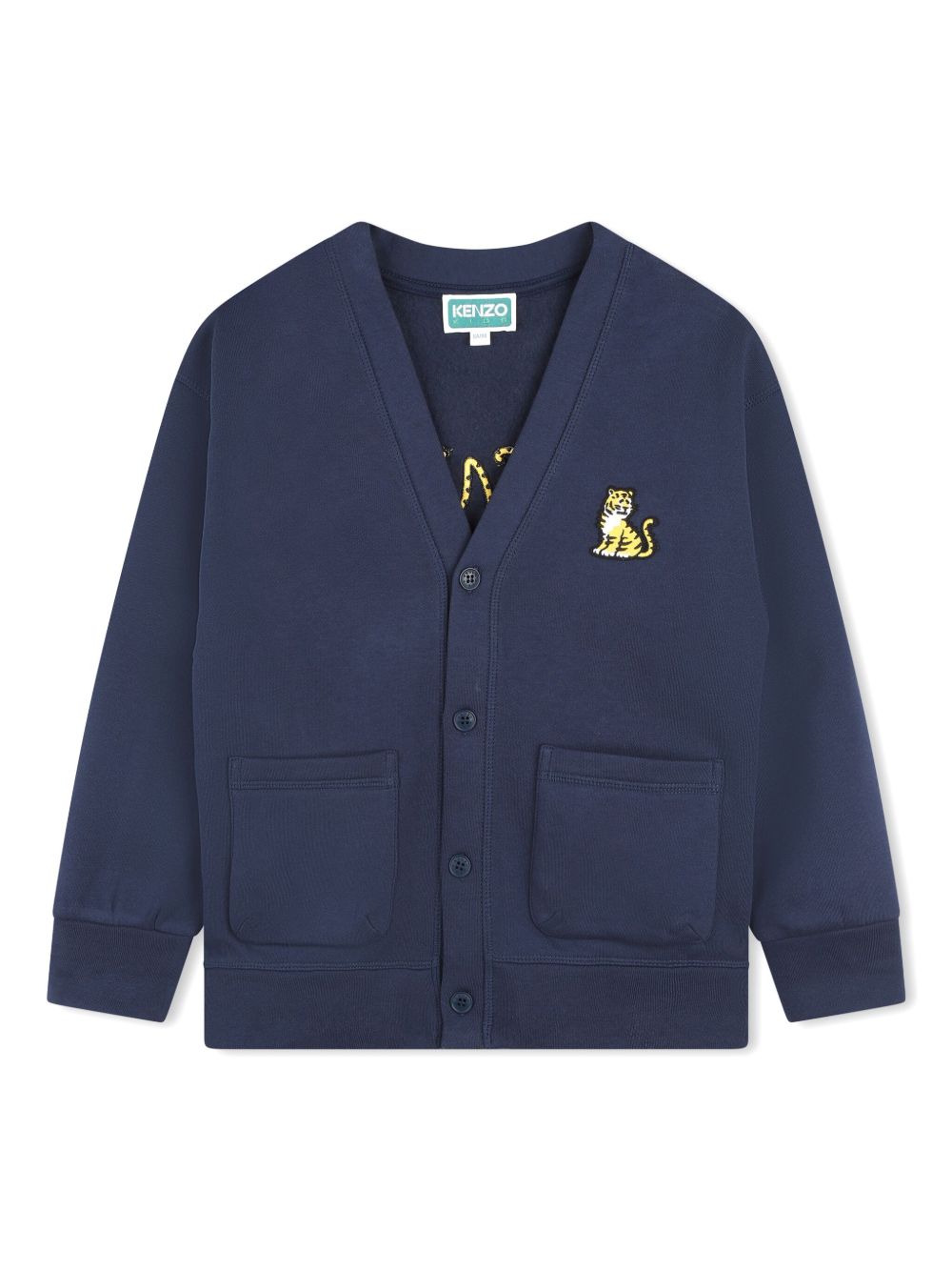 Kenzo Kids 老虎贴花抓绒纹理开衫 - 蓝色