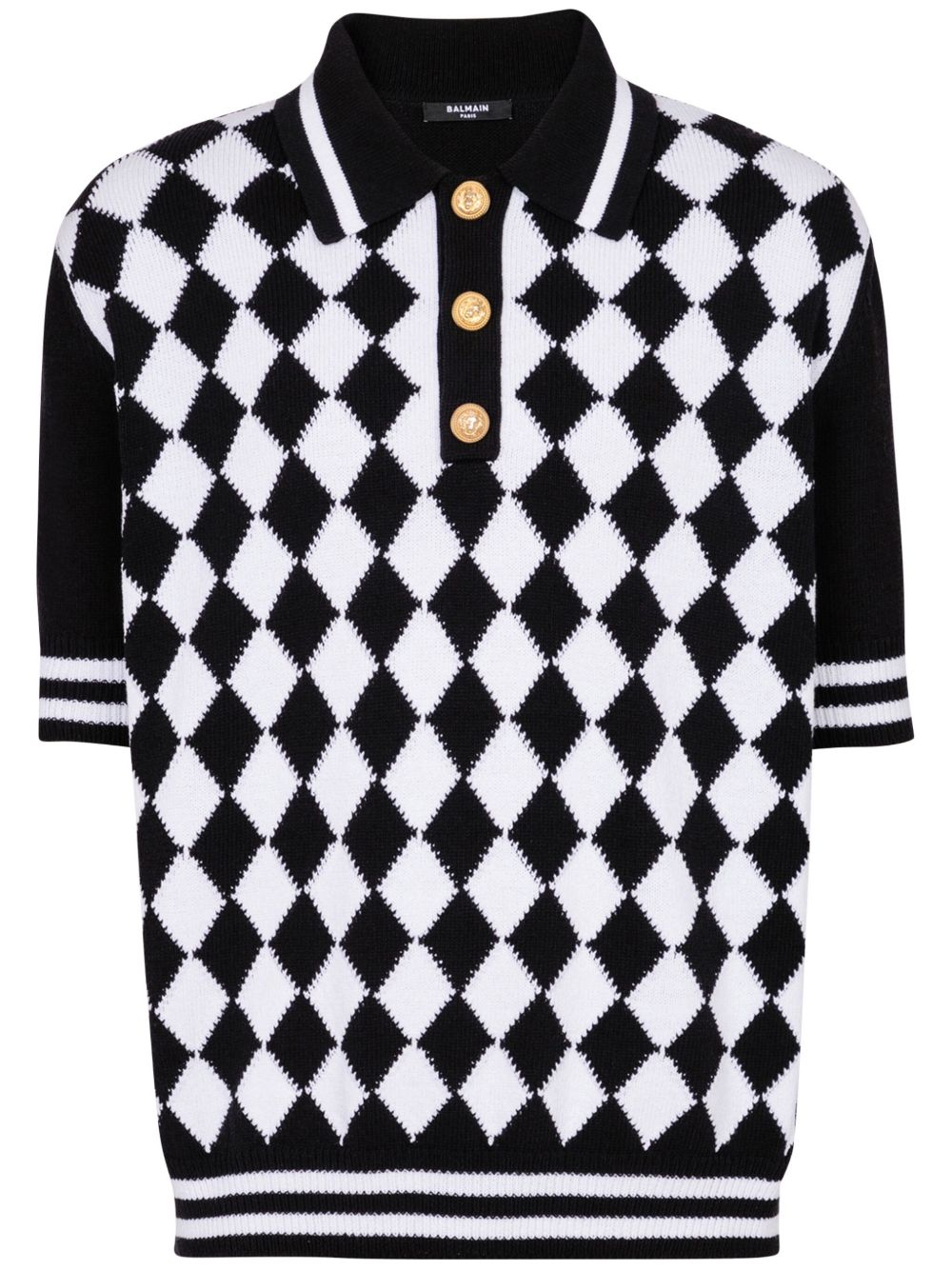 Balmain Diamond 针织polo衫 - 黑色