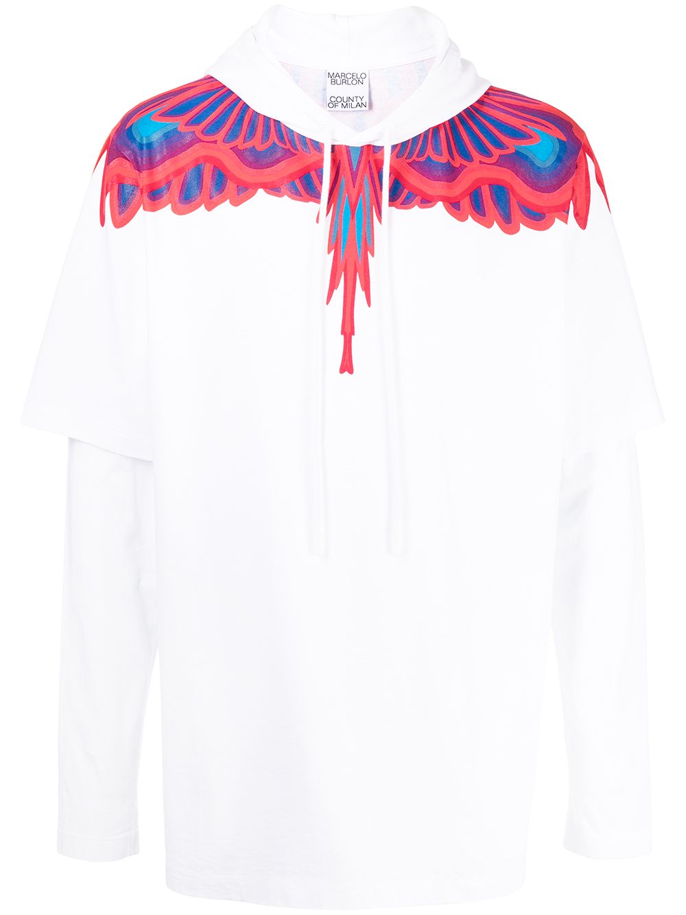 Marcelo Burlon County of Milan 羽毛印花分层式连帽衫 - 白色