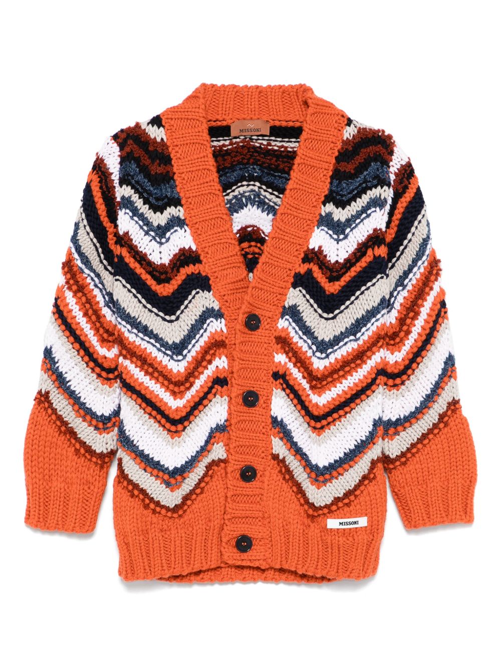Missoni Kids Z字形图案编织开衫 - 橘色