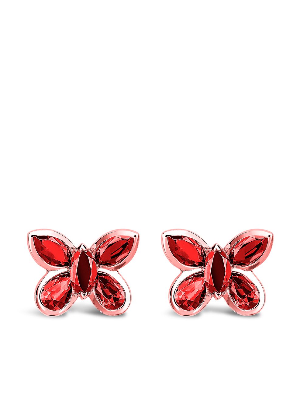 Pragnell Butterfly 18K玫瑰金红宝石耳钉 - 粉色