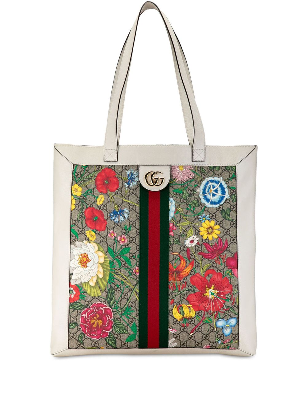 Gucci Pre-Owned GG Supreme Flora Ophidia 中号手提包（2016-2023年典藏款） - 白色