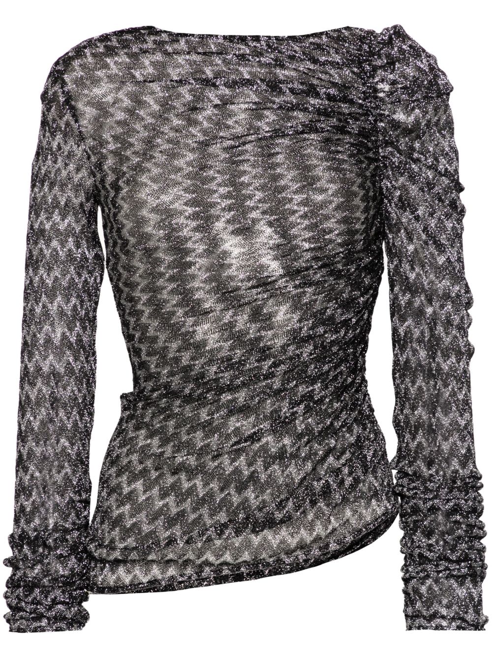 Missoni Z字形图案编织缩褶细节上衣 - 黑色