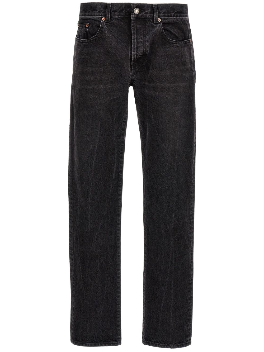 Saint Laurent logo标牌直筒牛仔裤 - 黑色