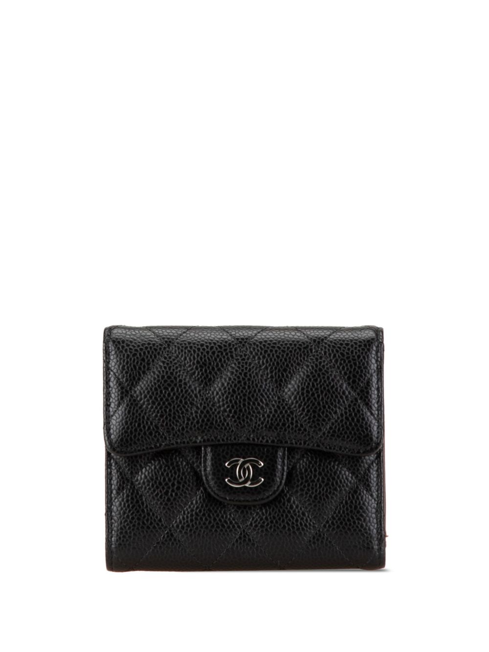 CHANEL Pre-Owned CC Compact Flap 绗缝鱼子酱皮质小号钱包（2021-2024年典藏款） - 黑色