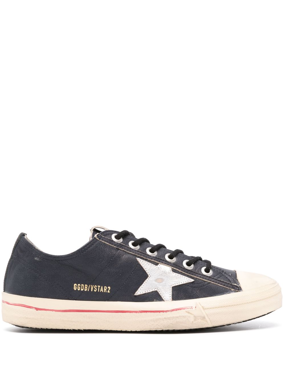 Golden Goose V-Star 仿旧效果皮质运动鞋 - 蓝色