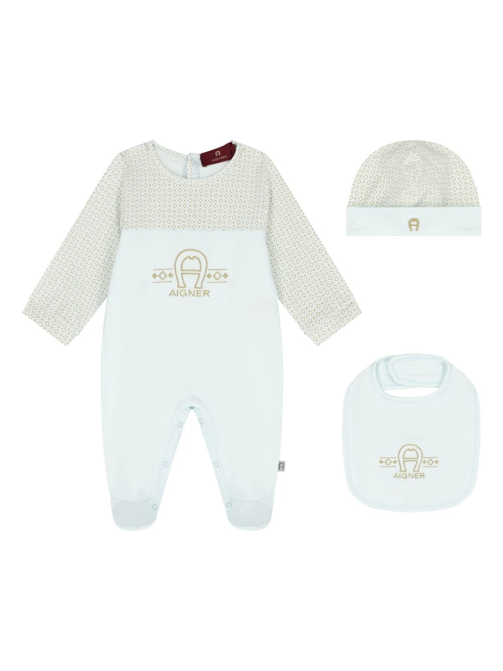 Aigner Kids logo刺绣连体衣套装 - 蓝色