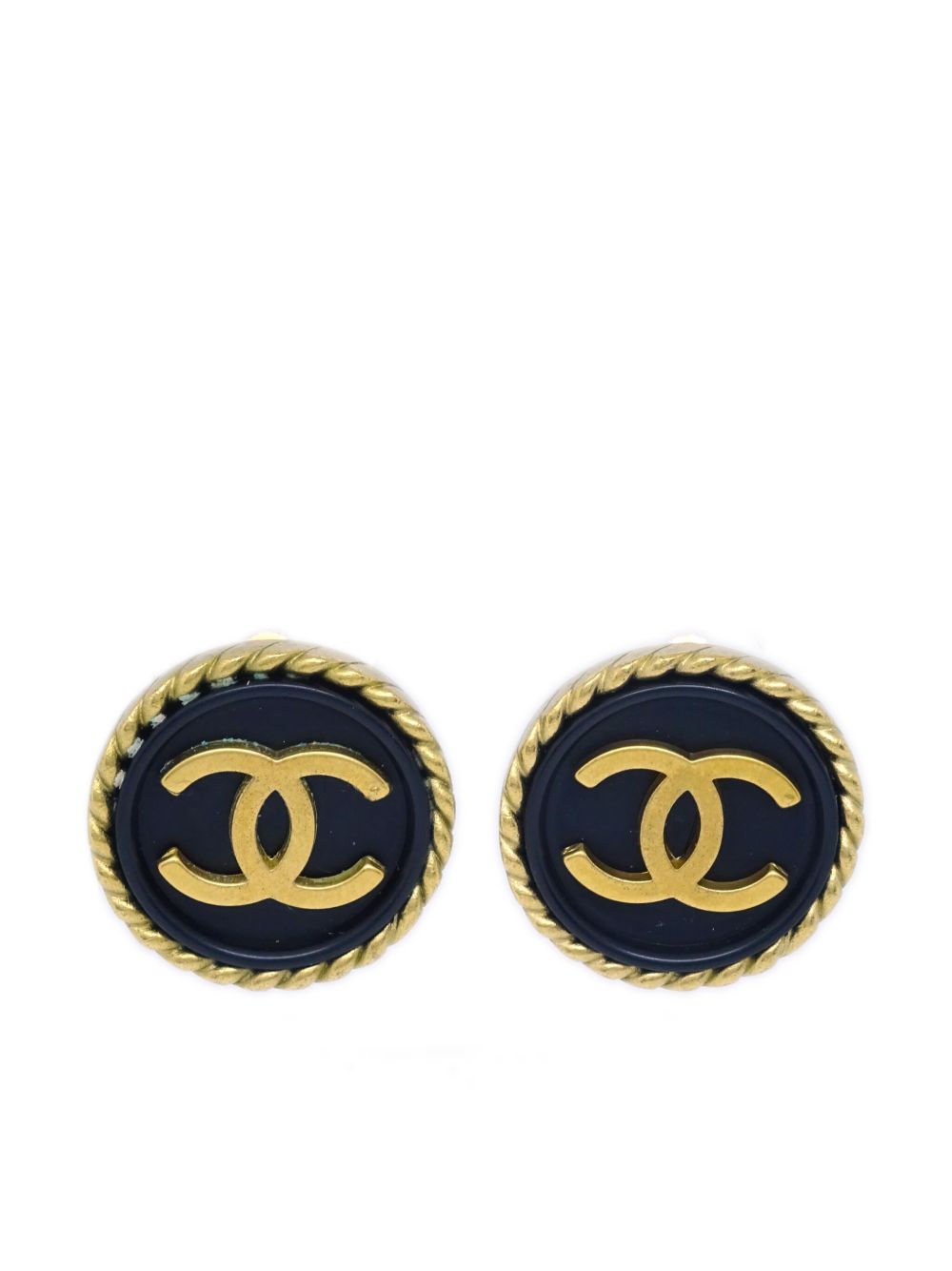 CHANEL Pre-Owned CC 压纹纽扣夹扣式耳环（1994年典藏款） - 黑色
