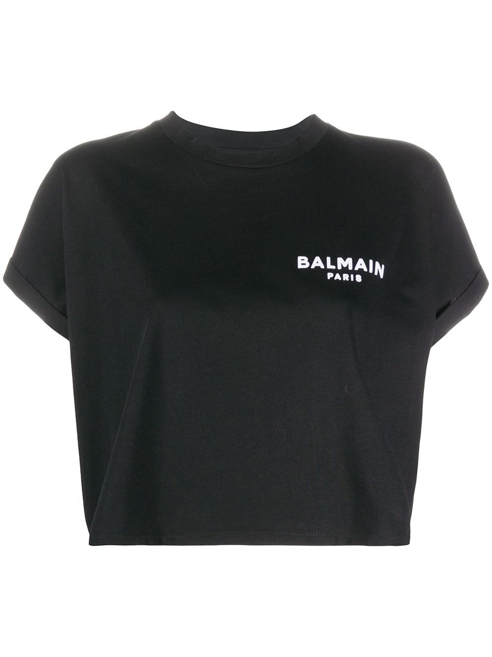 Balmain logo 刺绣短款T恤 - 黑色