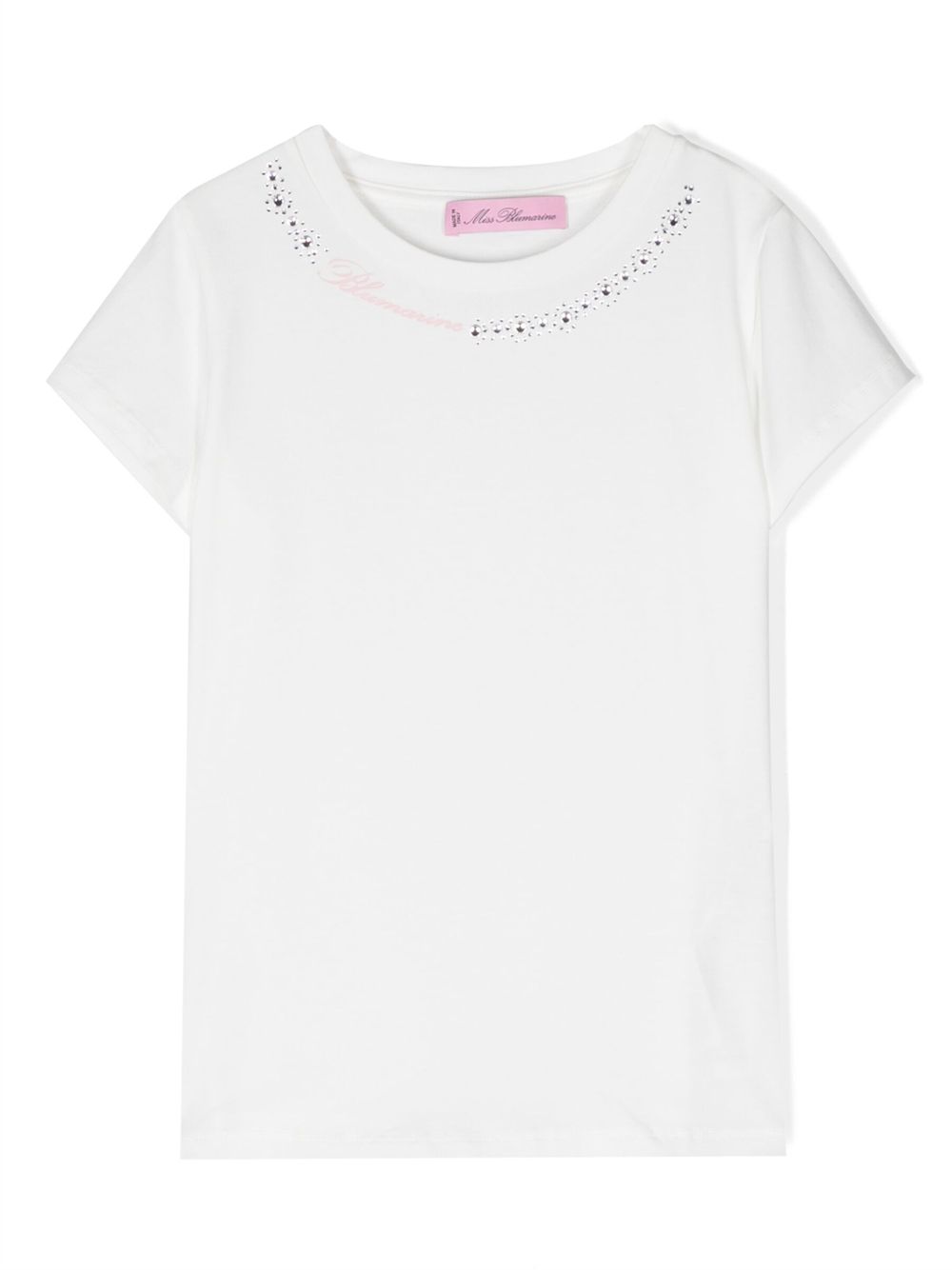 Miss Blumarine logo刺绣棉T恤 - 白色