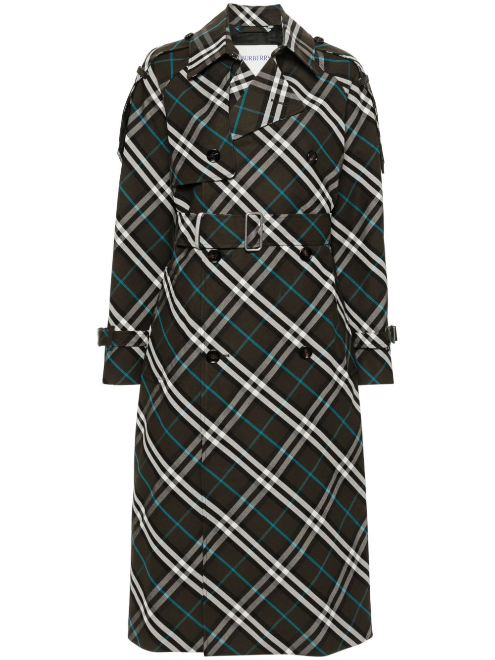 Burberry 格纹束腰风衣 - 绿色