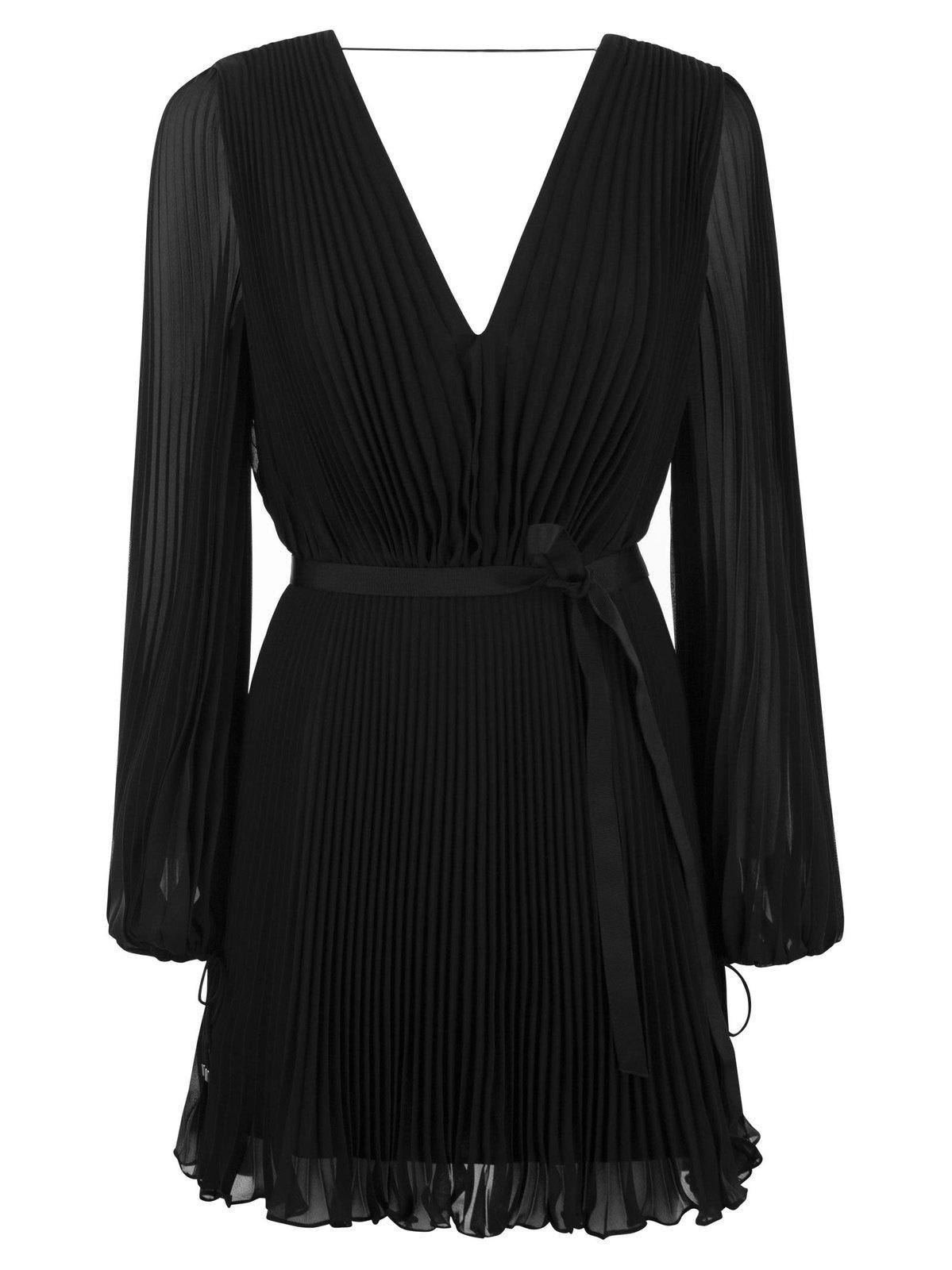 Max Mara V领褶皱迷你连衣裙