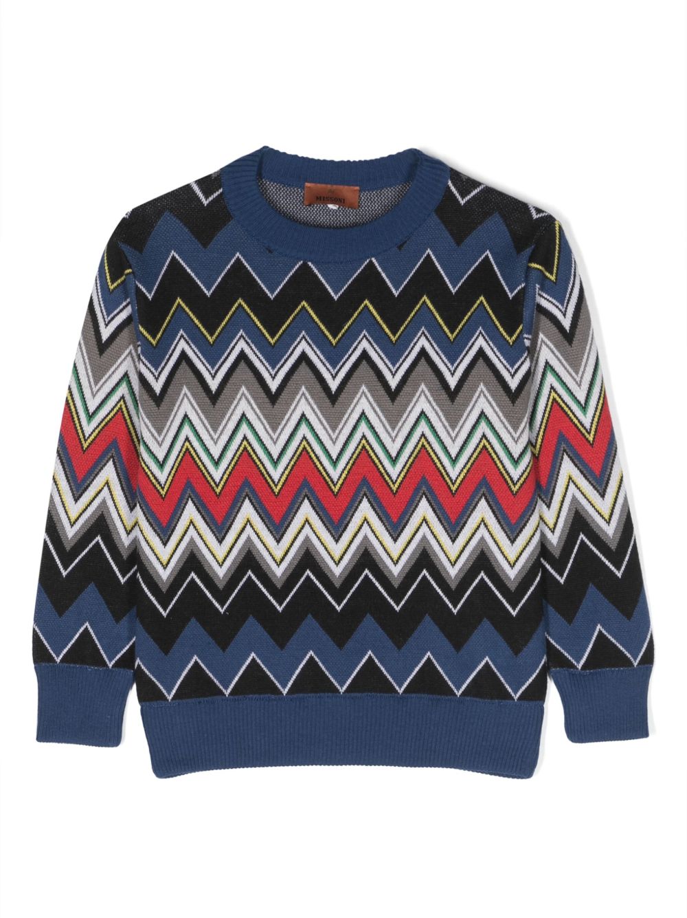 Missoni Kids Z字形图案编织圆领卫衣 - 蓝色