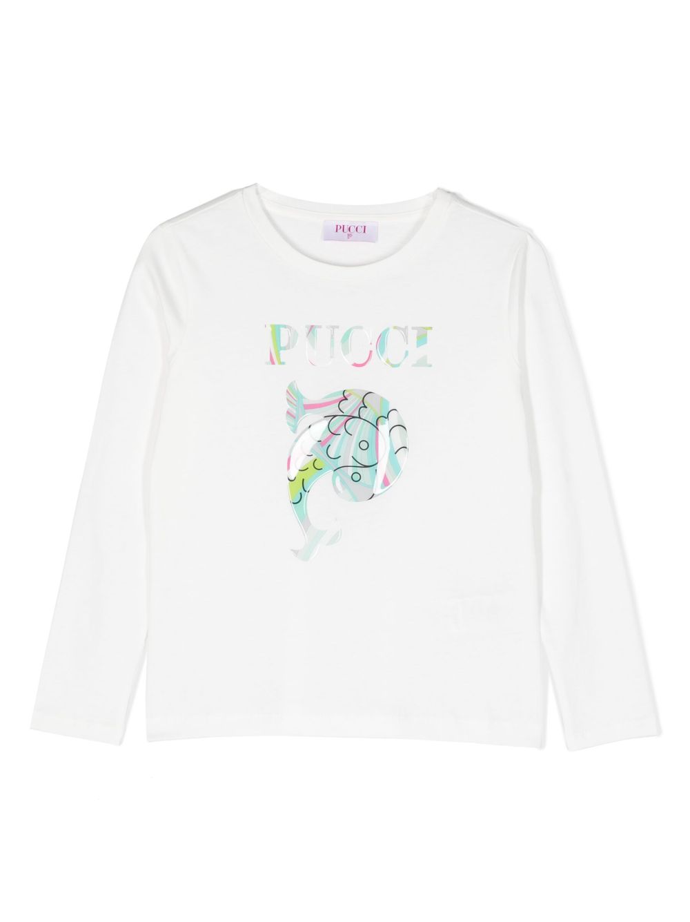 PUCCI Junior logo印花长袖T恤 - 白色