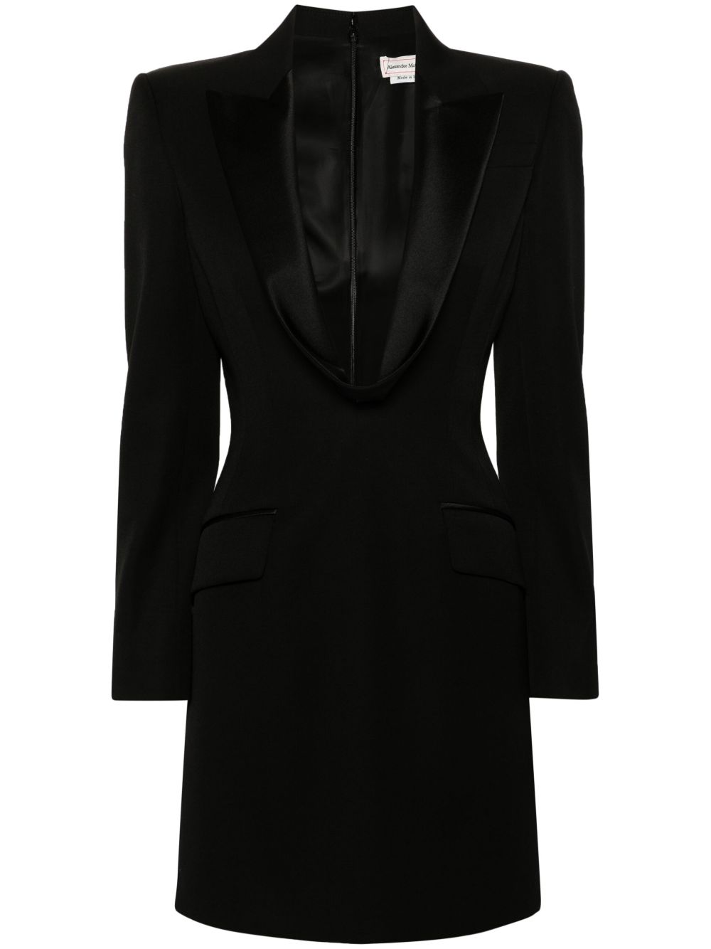 Alexander McQueen 戗驳领羊毛连衣裙 - 黑色