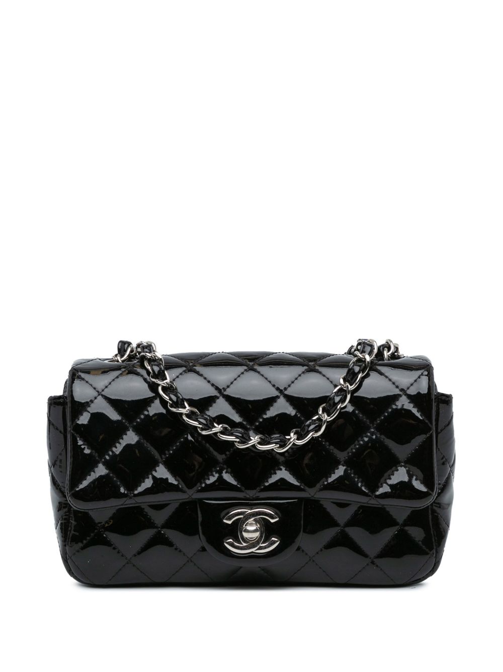CHANEL Pre-Owned Rectangular Classic Patent Single Flap 迷你斜挎包（2014-2015年典藏款） - 黑色