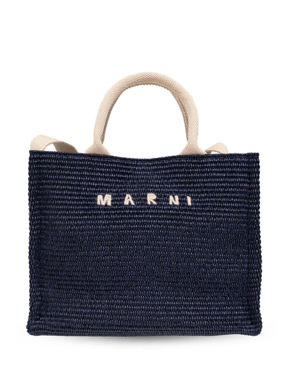 Marni logo刺绣拉菲草托特包 - 蓝色