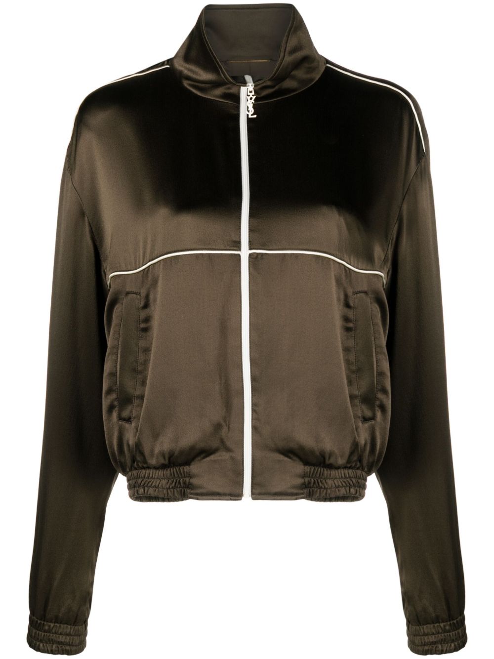 Saint Laurent 高领真丝运动夹克 - 褐色
