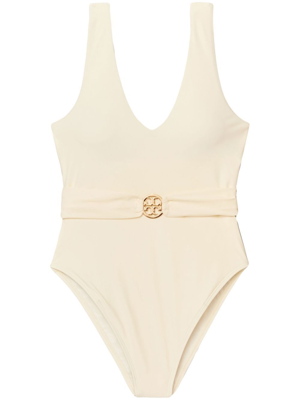 Tory Burch Miller 深V领连体泳衣 - 白色