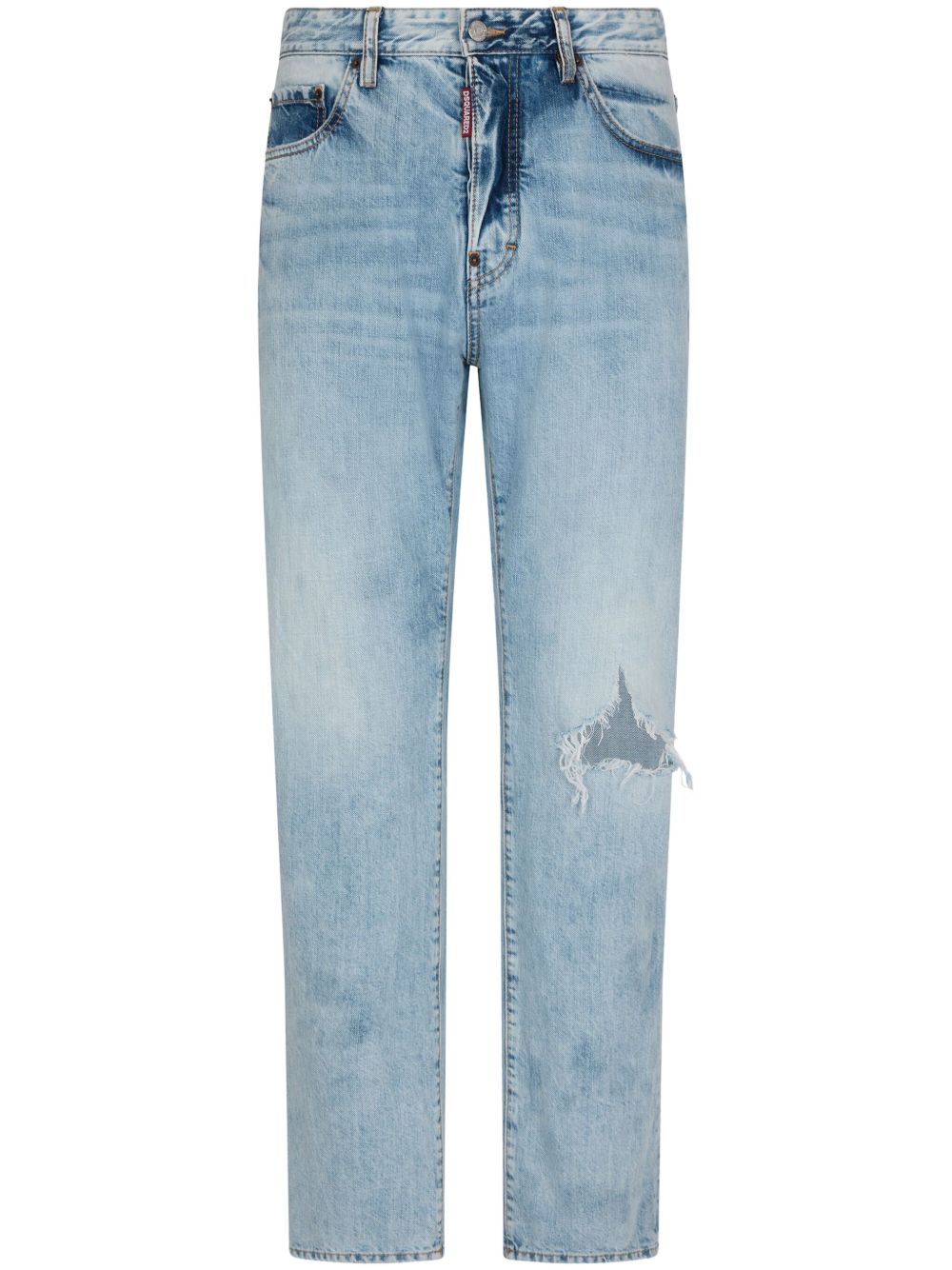 DSQUARED2 撕裂效果直筒牛仔裤 - 蓝色