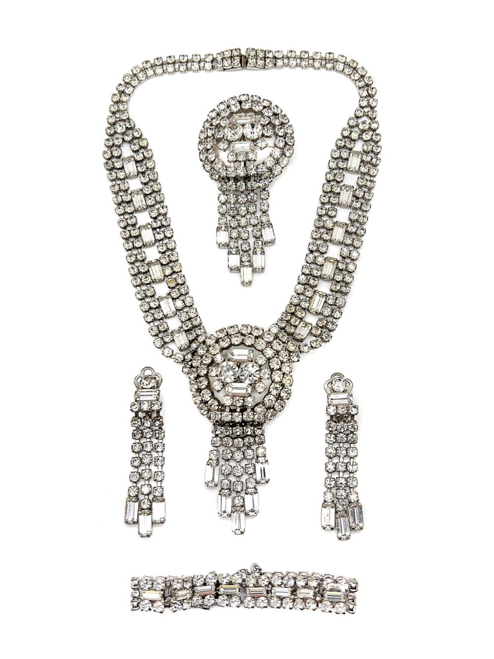 Jennifer Gibson Jewellery Vintage Crystal Tassel Cocktail Full Parure 1950s - 银色