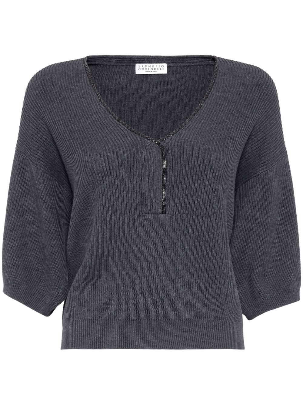 Brunello Cucinelli 缀饰罗纹针织上衣 - 灰色