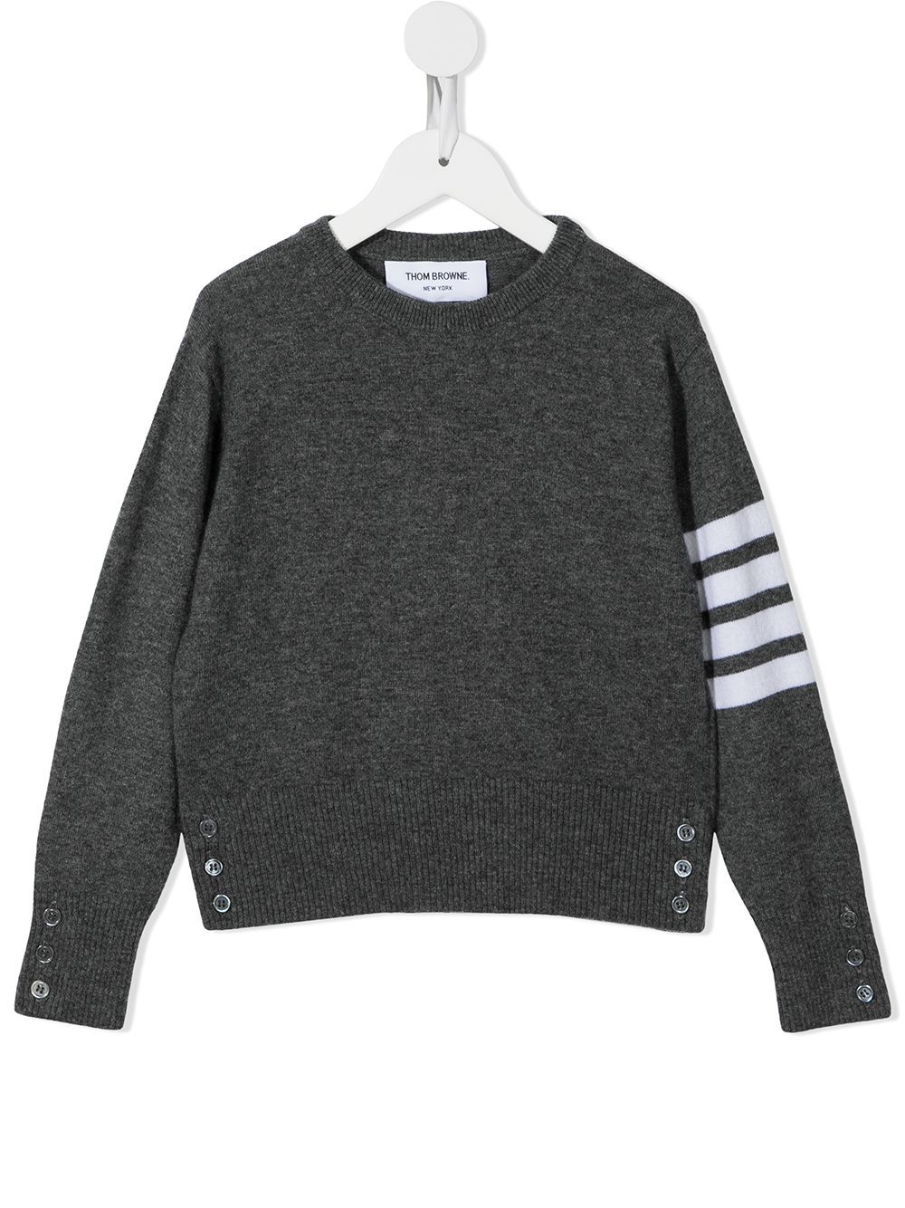 Thom Browne Kids 四条纹圆领毛衣 - 灰色
