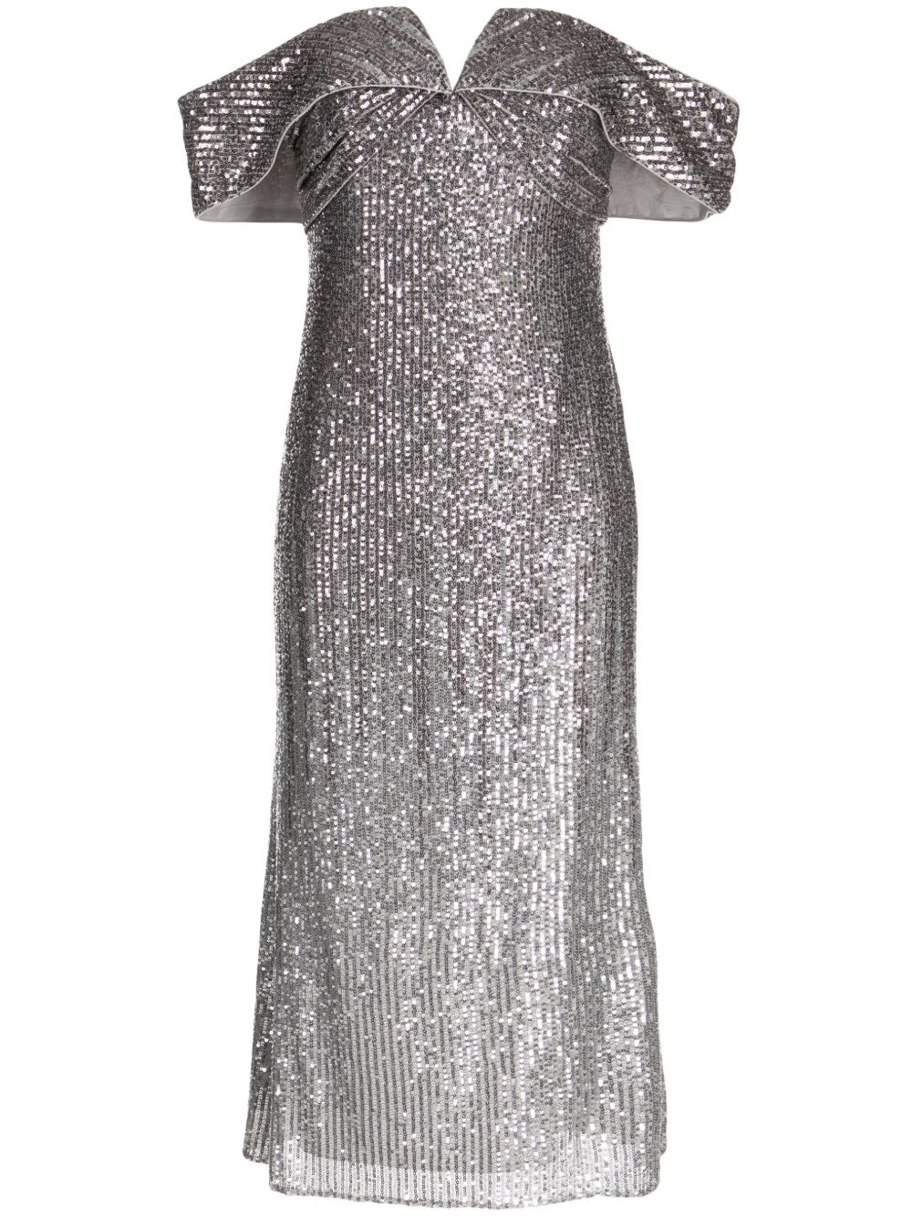 Badgley Mischka 亮片露肩礼服 - 银色