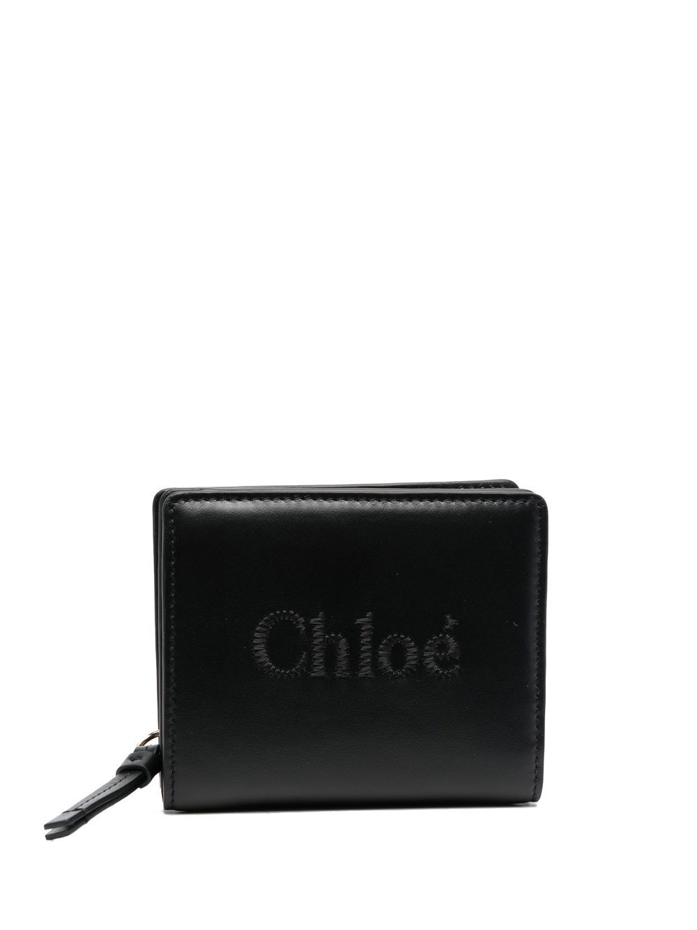 Chloé Sense logo刺绣皮质钱包 - 黑色