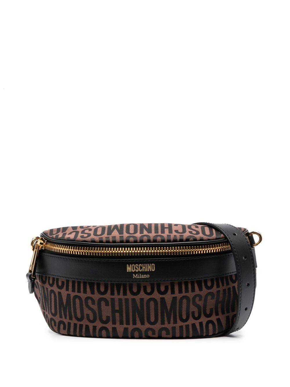 Moschino logo图案提花腰包 - 褐色