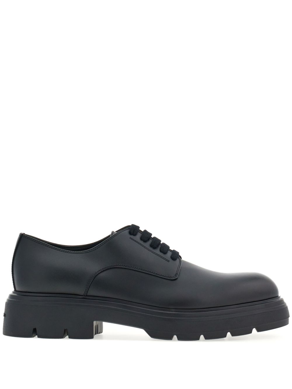 Ferragamo 系带皮质德比鞋 - 黑色