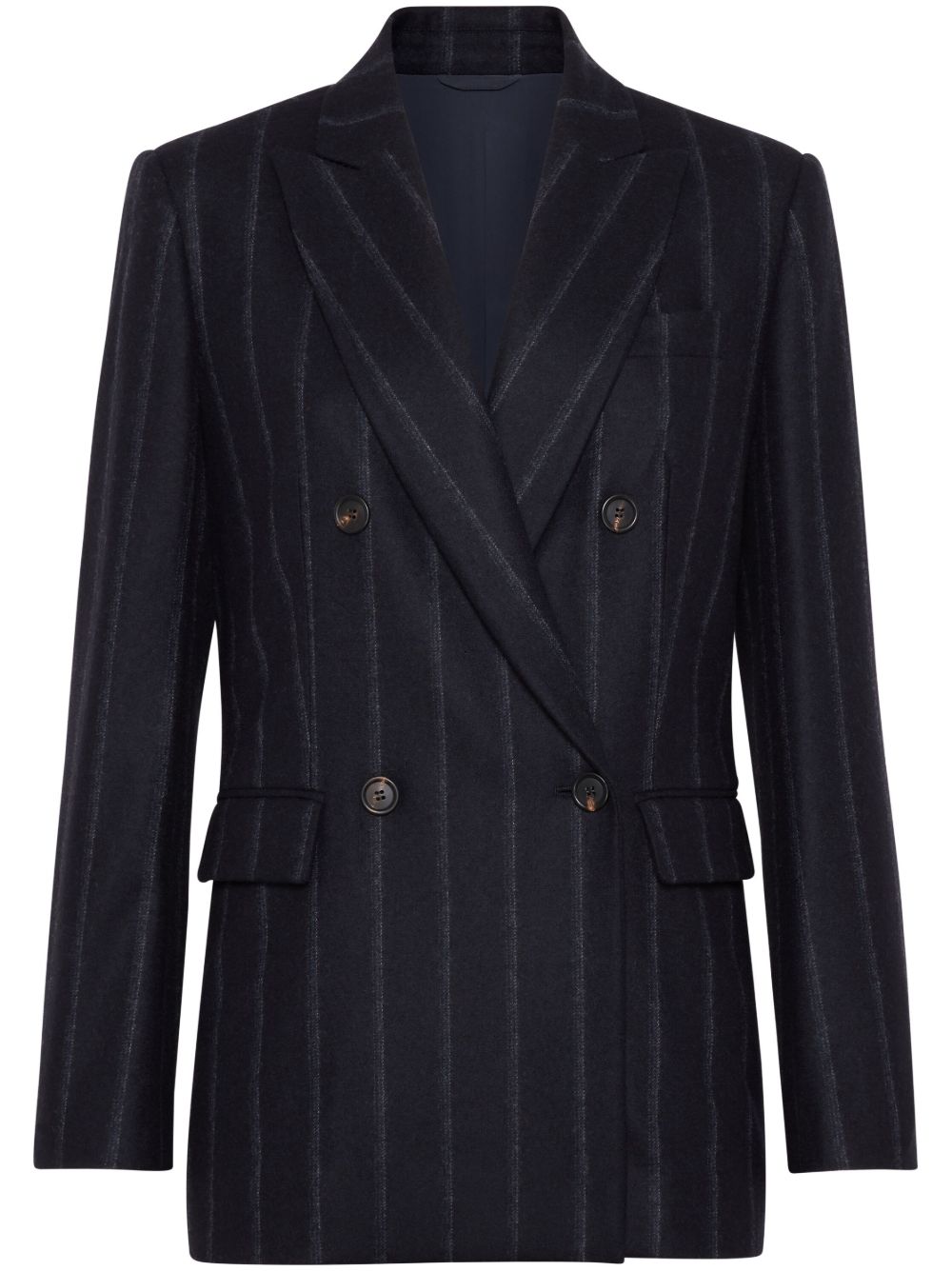 Brunello Cucinelli 双排扣细条纹西装夹克 - 蓝色