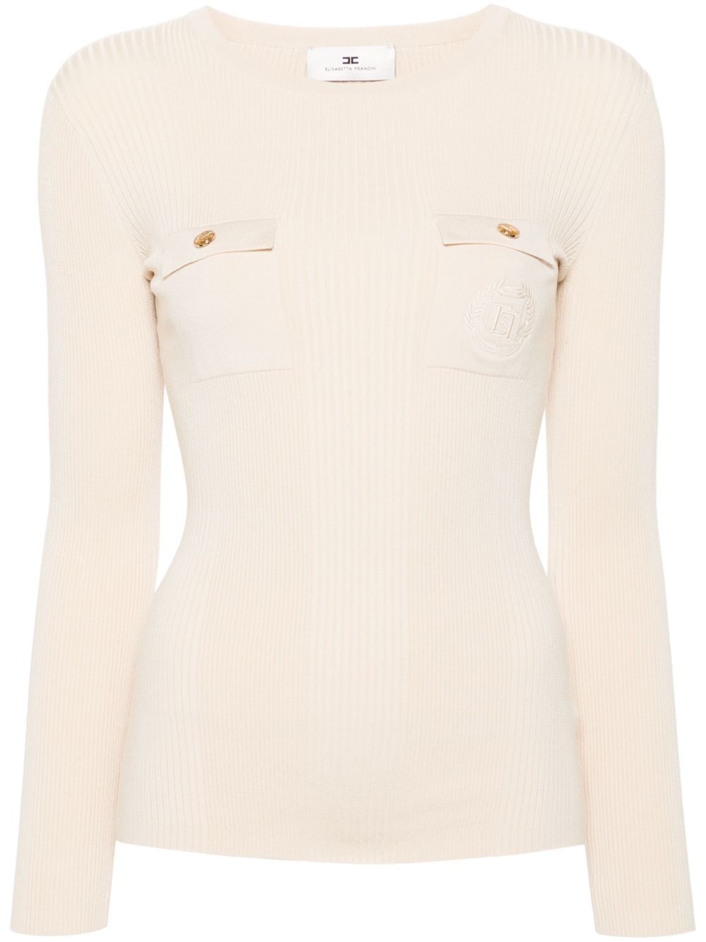 Elisabetta Franchi logo刺绣毛衣 - 中性色