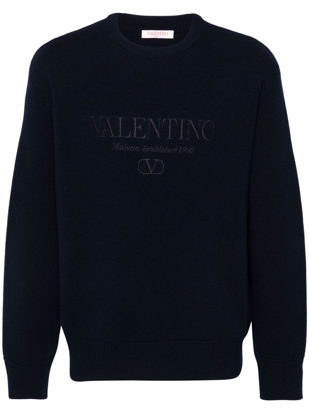 Valentino Garavani logo刺绣针织毛衣 - 蓝色