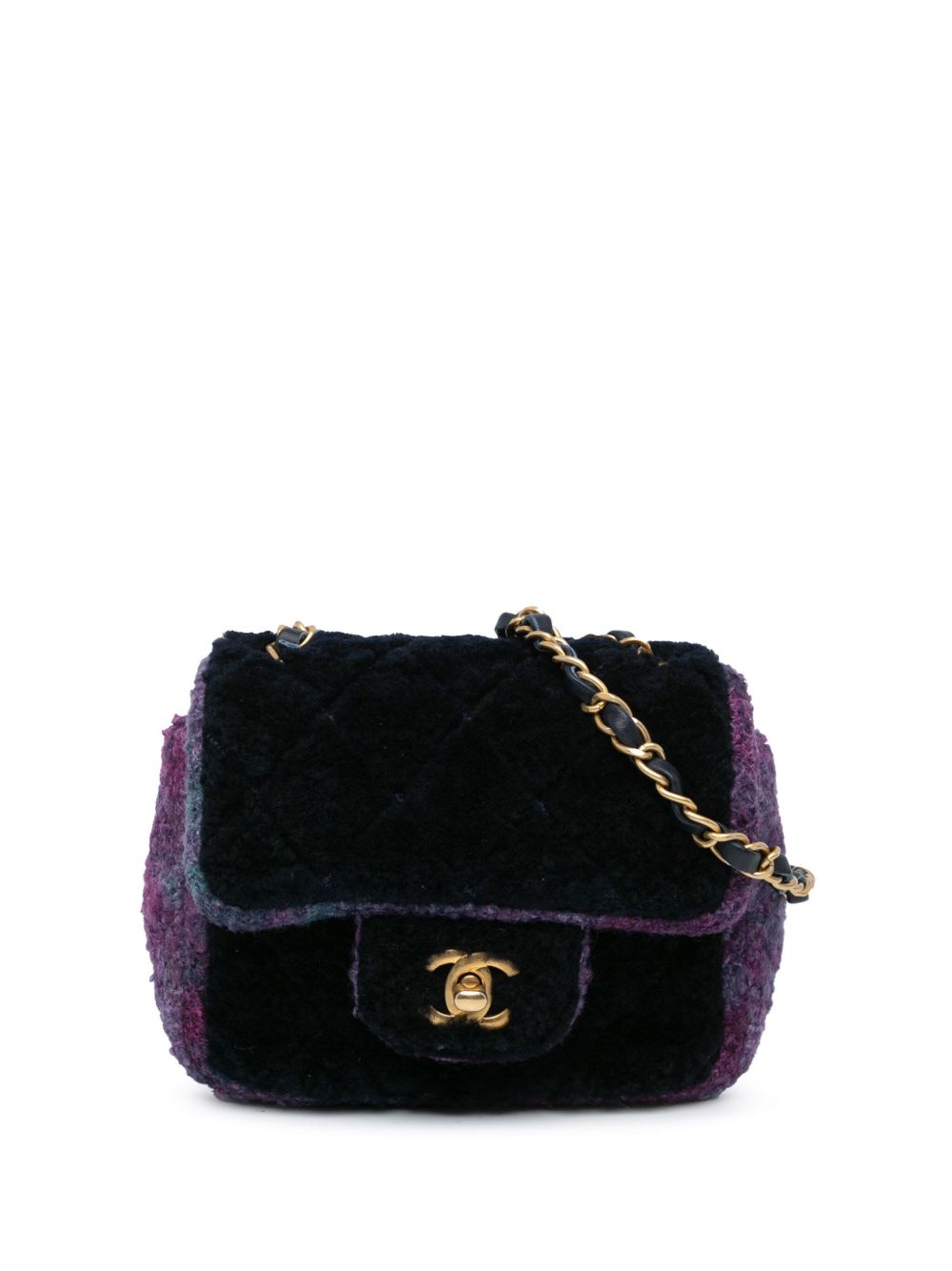 CHANEL Pre-Owned Square Classic Multicolor Shearling Single Flap 迷你斜挎包（2020年典藏款） - 蓝色