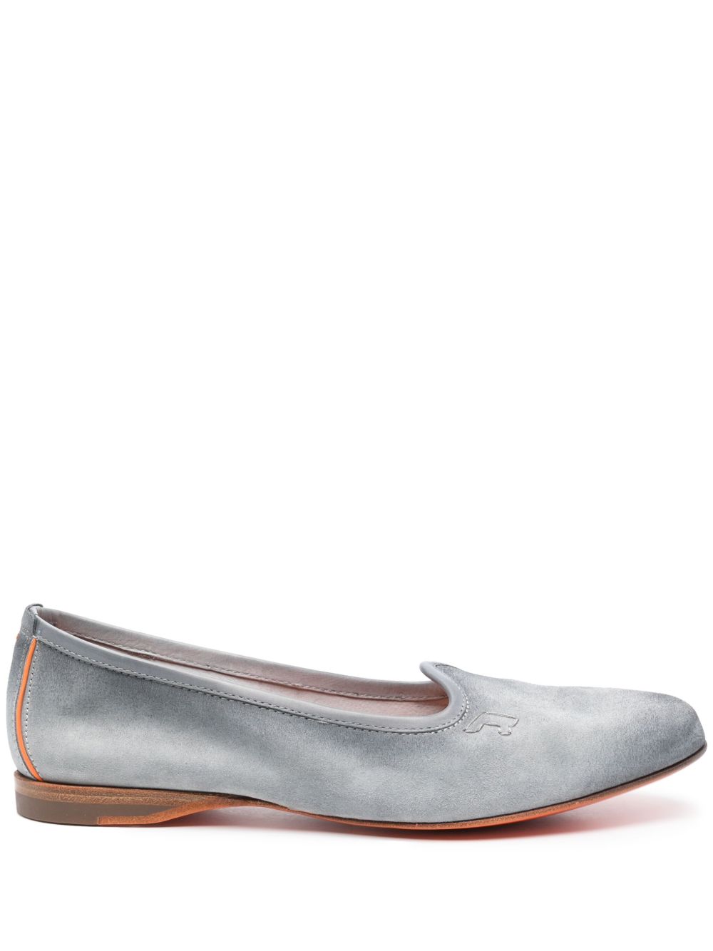 Santoni logo刺绣绒面皮拖鞋 - 蓝色
