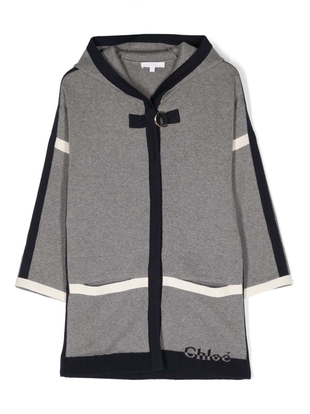 Chloé Kids 嵌花针织连帽外套 - 灰色