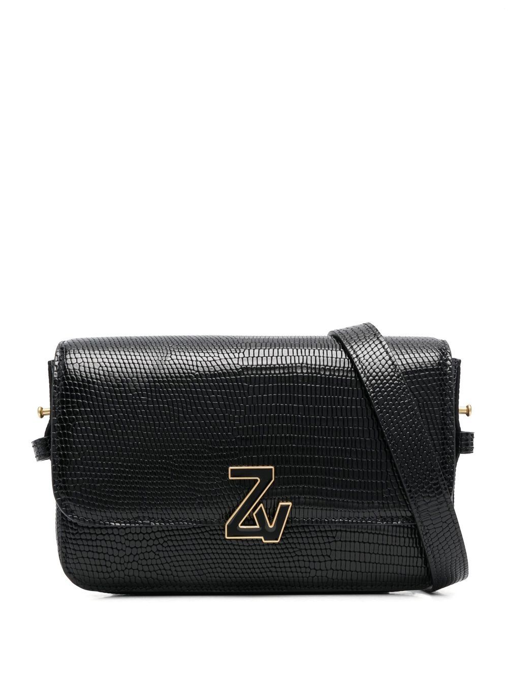 Zadig&Voltaire logo标牌皮质单肩包 - 黑色