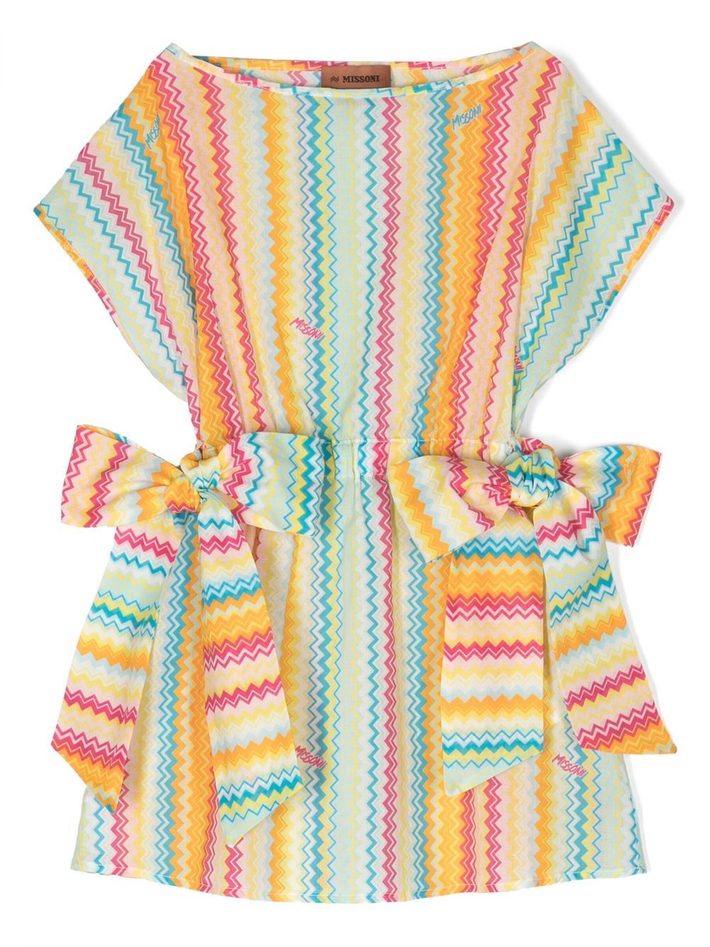 Missoni Kids Z字形图案印花棉迷你连衣裙 - 黄色