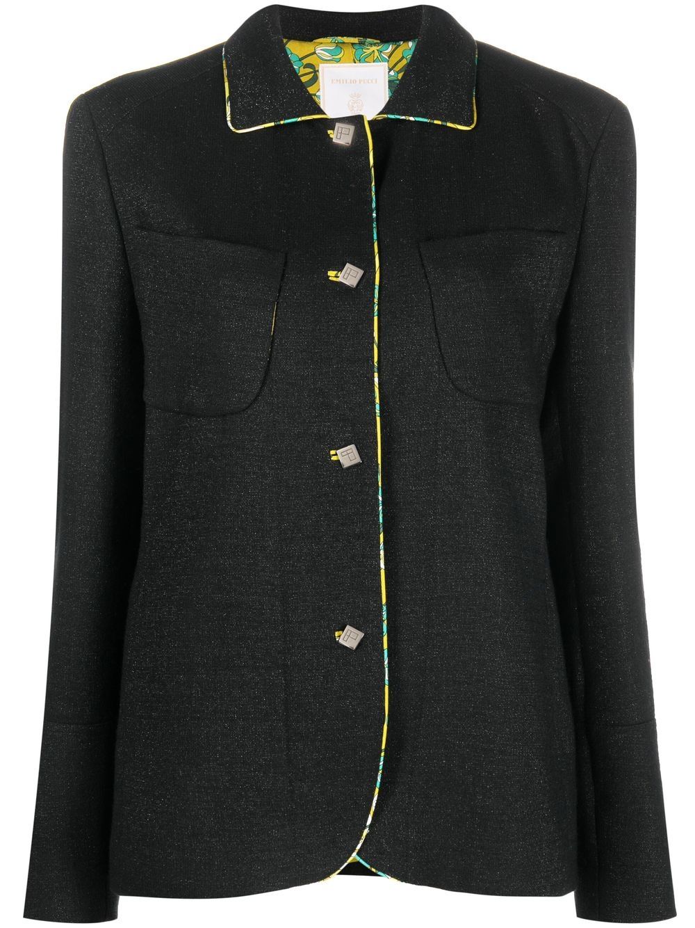 PUCCI Pre-Owned 对比边饰羊毛夹克（2000年代典藏款） - 黑色