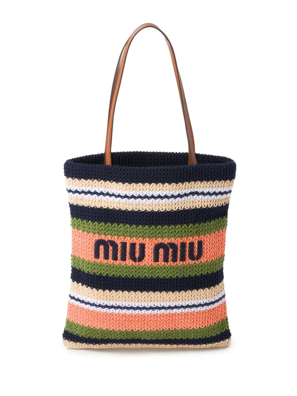 Miu Miu 条纹钩编针织手提包 - 蓝色