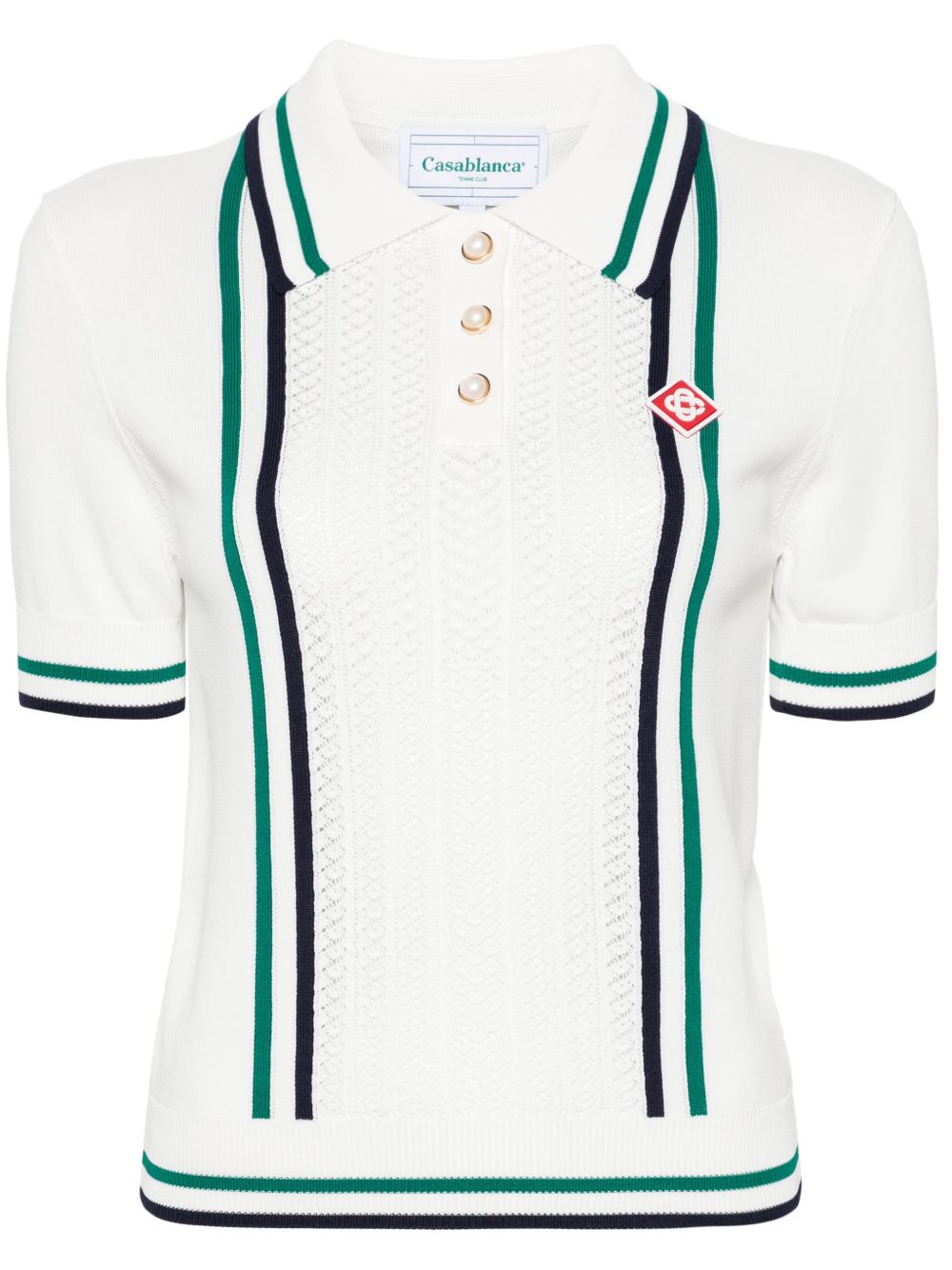 Casablanca Tennis 条纹细节polo领上衣 - 白色