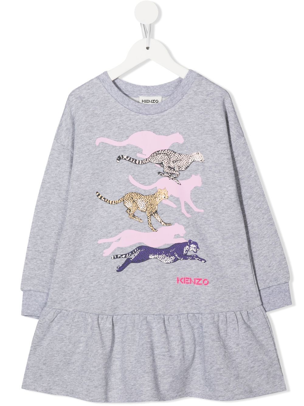 Kenzo Kids logo荷叶边毛衣式连衣裙 - 灰色