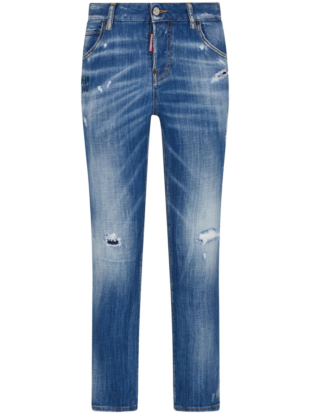 DSQUARED2 撕裂效果直筒牛仔裤 - 蓝色