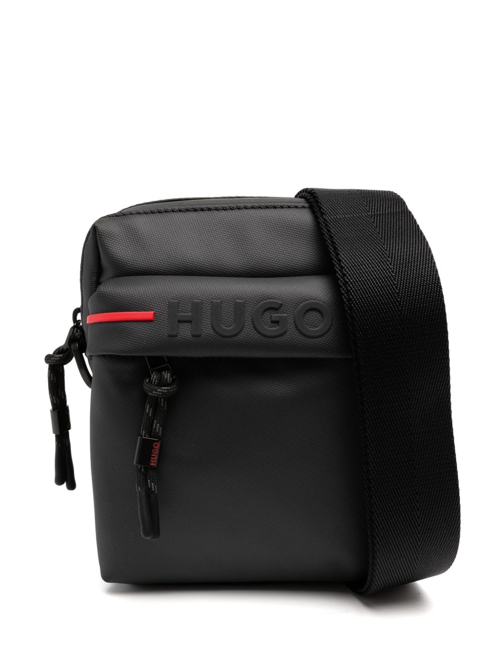 HUGO logo压纹斜挎包 - 黑色