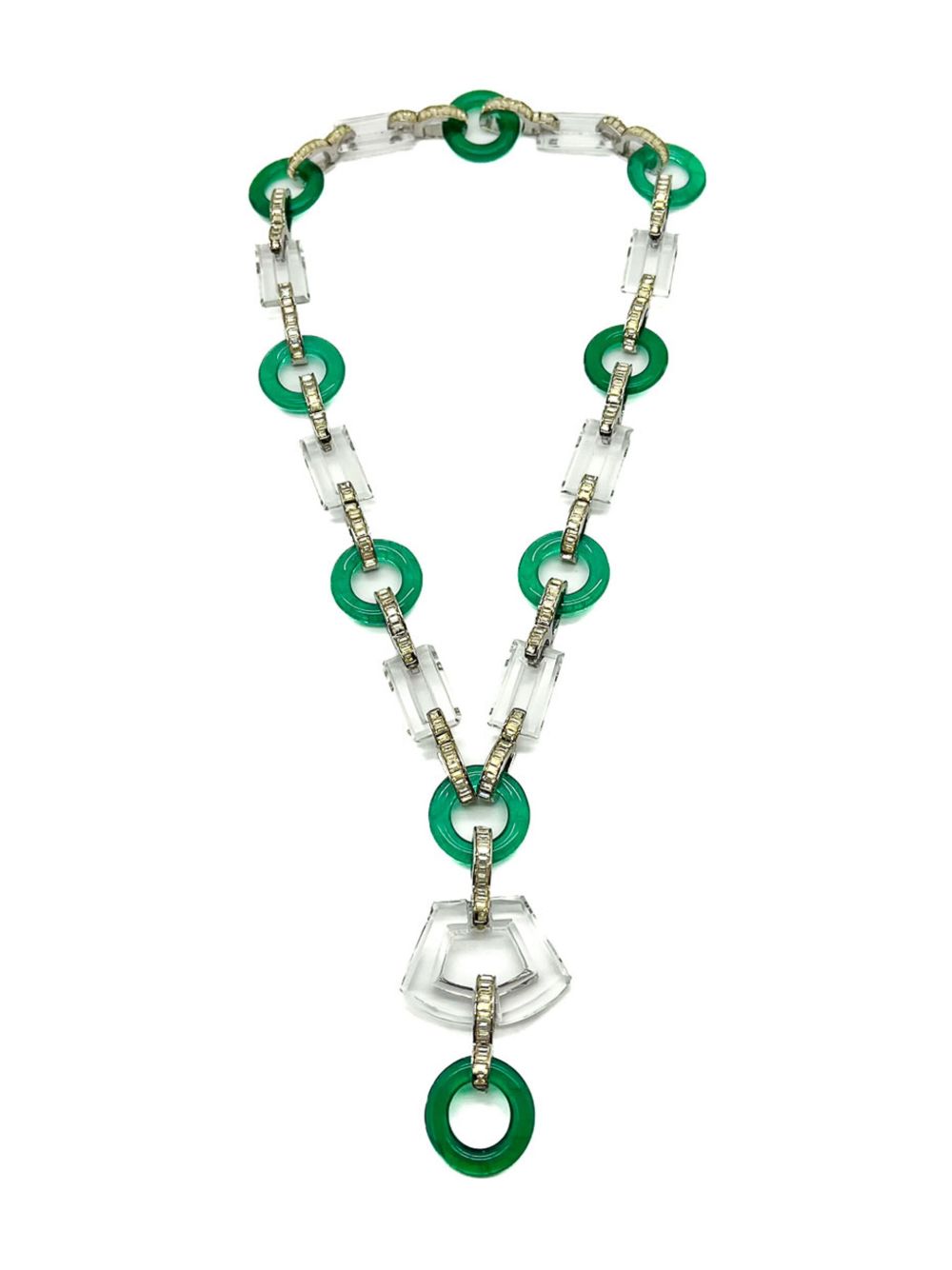 Kenneth Jay Lane Vintage Kenneth Lane Art Deco Inspired 'Jade &amp; Rock Crystal' Lariat 1970s - 绿色